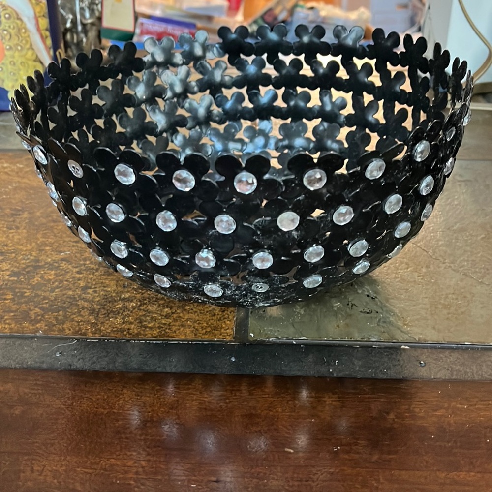 Black metal with studs fruit bowl